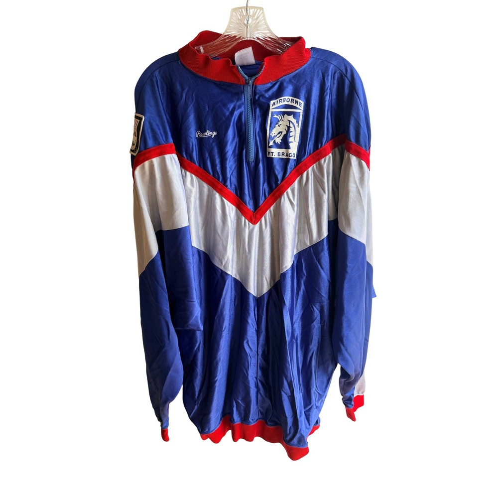 Vintage Rawlings Airborne Ft Bragg Dragons Jersey 1/4 Zip Pullover Blue Red 50